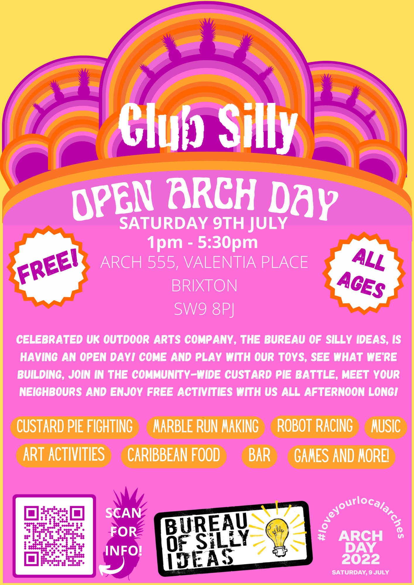 open arch day poster for Club Silly, Brixton